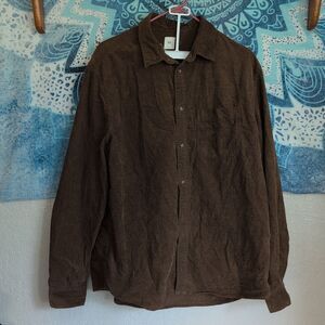 H&M Women's XL Corduroy Brown Button Up Shirt Light Jacket FALL Grunge Prep 90s